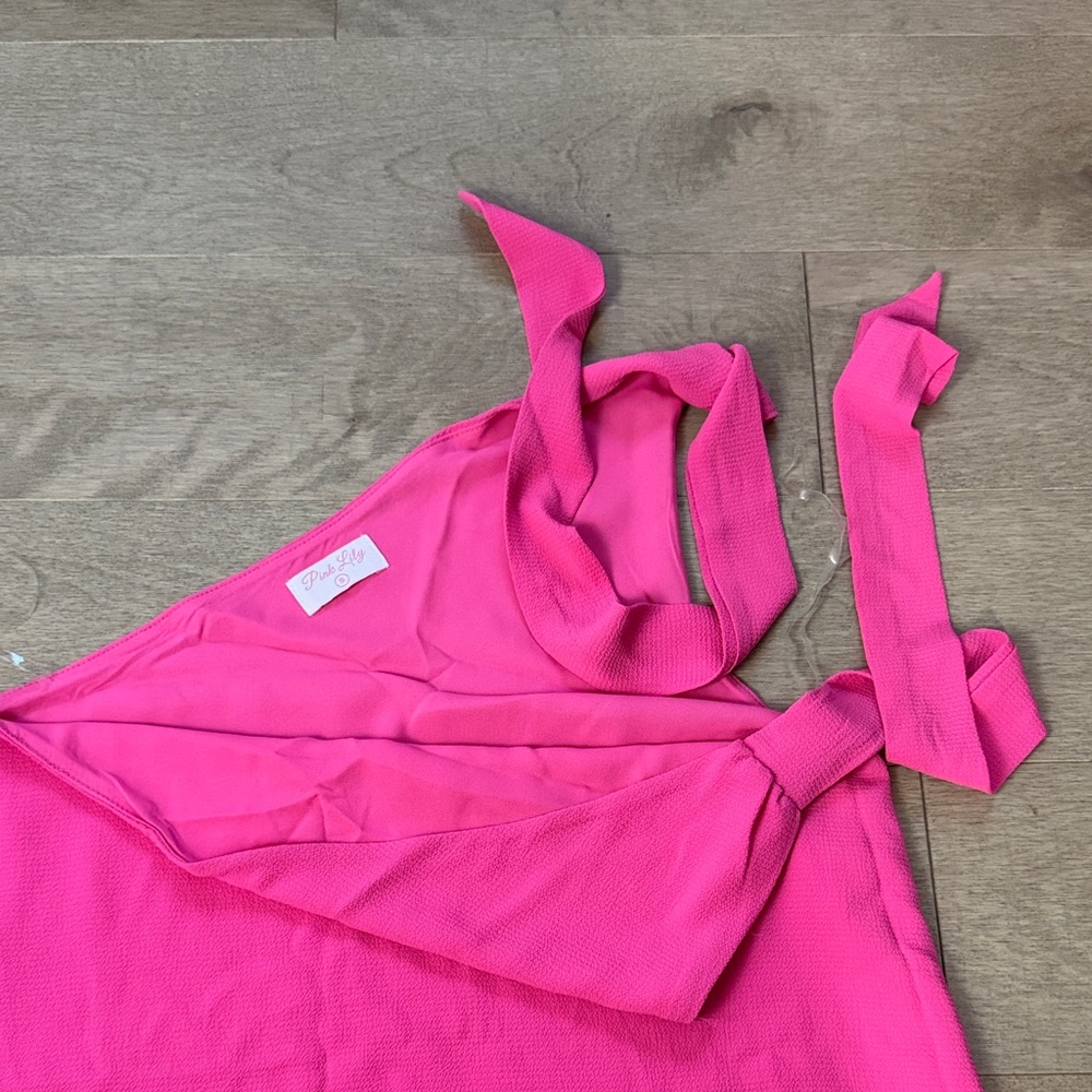 Pink Lily Vibrant Pink One-Shoulder Dress - Picture 5 of 9